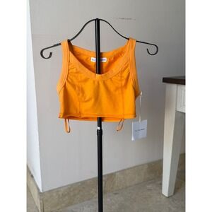 ALL THE WAYS Orange Seamed Scoop Neck Crop Top Tank XS NWT